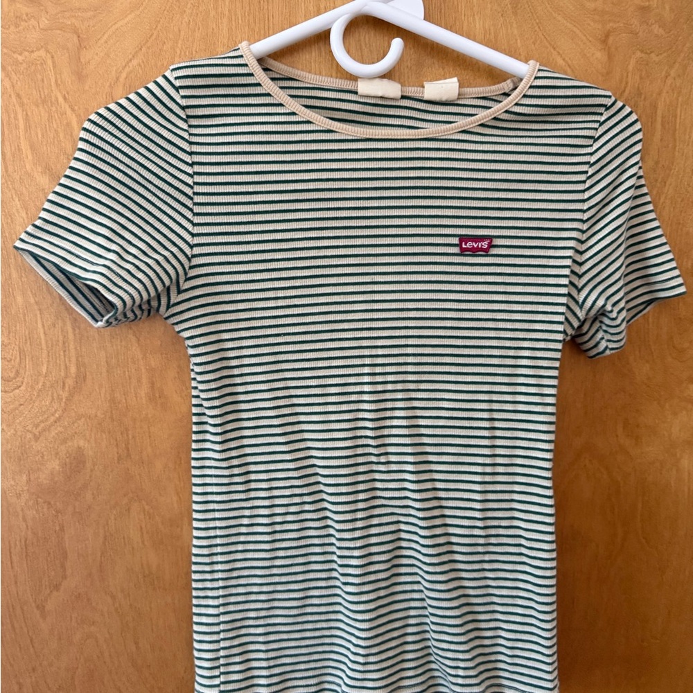 Levi's women’s green/tan and White Striped Tee